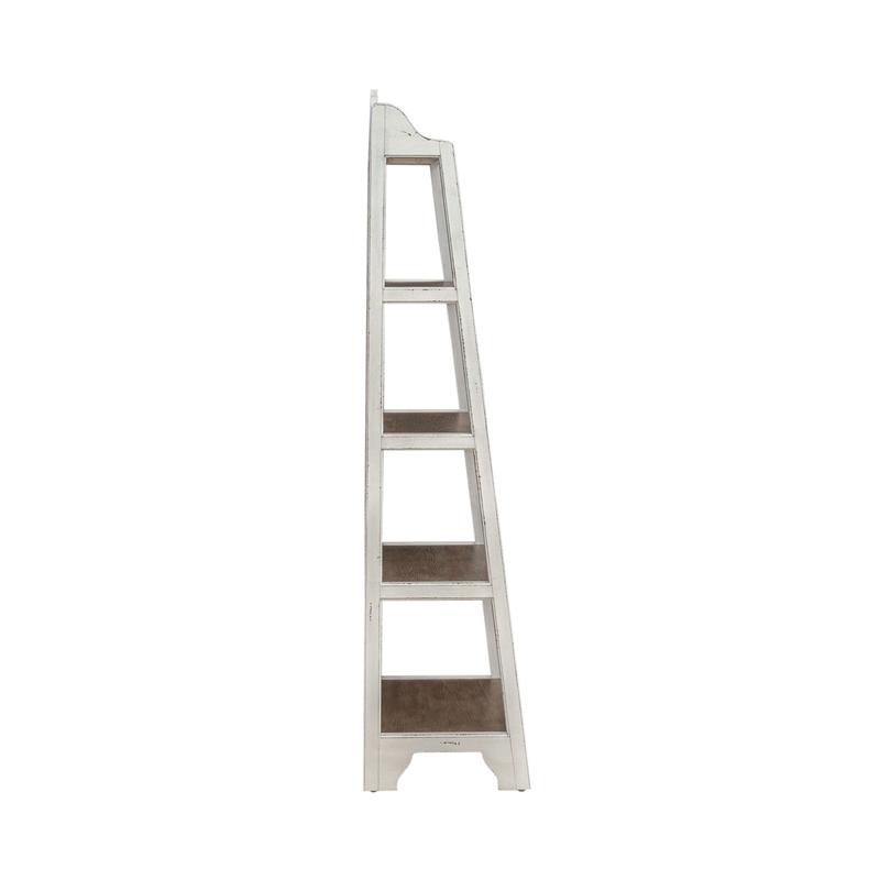 Pemberly Row Leaning Pier Bookcase with 5 Graduated Shelves in White