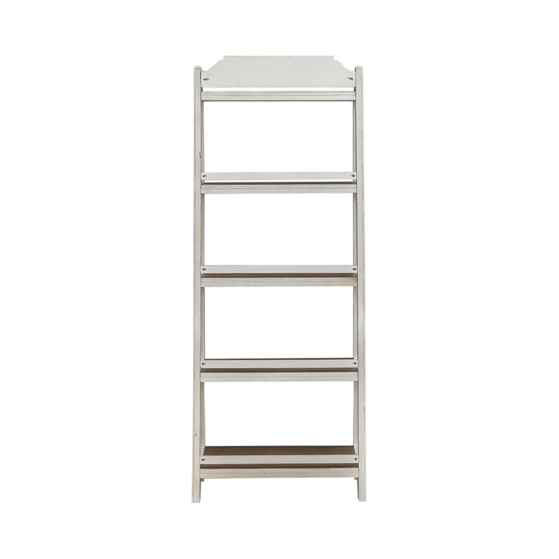Pemberly Row Leaning Pier Bookcase with 5 Graduated Shelves in White