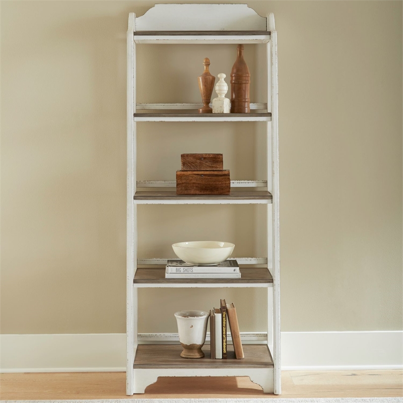 Pemberly Row Leaning Pier Bookcase with 5 Graduated Shelves in White