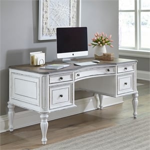 Pemberly Row Office Writing Desk with 5 Storage Drawers in White
