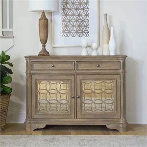 Pemberly Row Buffet with Antique Mirrored Doors and Grid Panel in Brown