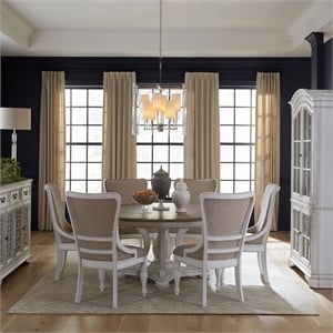 Pemberly Row 7 Piece Round Pedestal Table Set with Wing Back Chairs in White