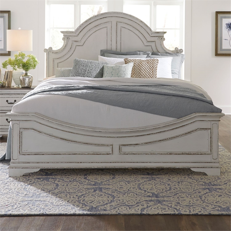 Pemberly Row California King Panel Bed with Arched Crown in White