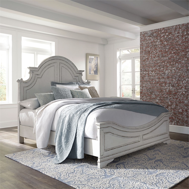 Pemberly Row California King Panel Bed with Arched Crown in White