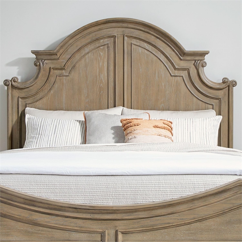 Pemberly Row Queen Panel Headboard with Arched Cap Rail in Brown