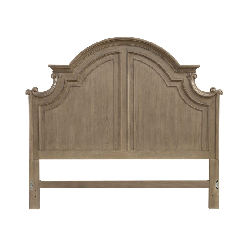 Pemberly Row Queen Panel Headboard with Arched Cap Rail in Brown