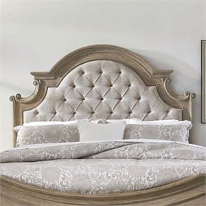 Pemberly Row Queen Upholstered Panel Headboard with Arched Crown in Brown