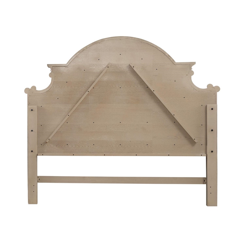 Pemberly Row Queen Upholstered Panel Headboard with Arched Crown in Brown