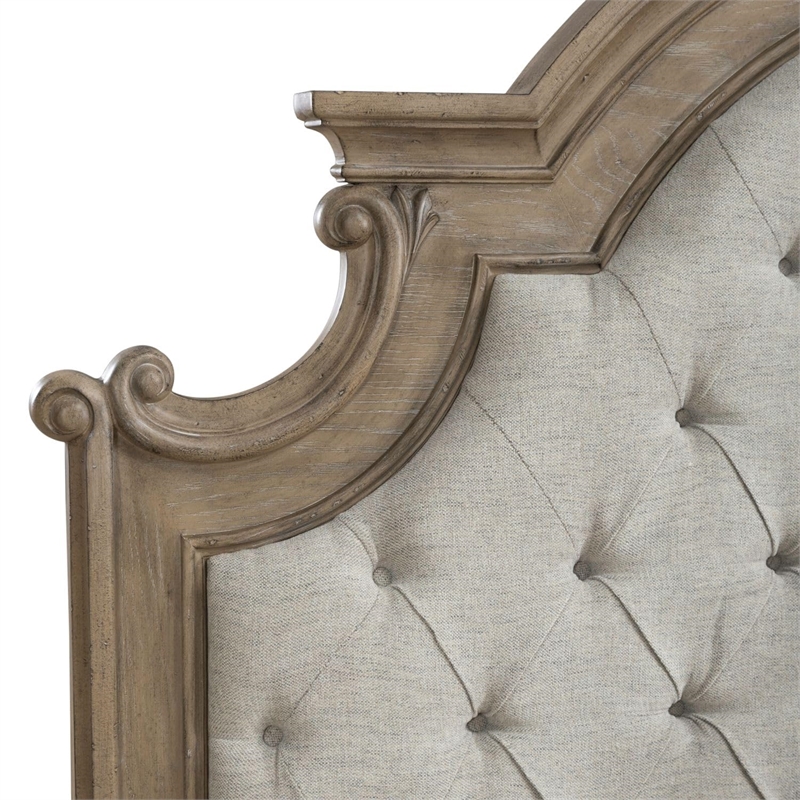 Pemberly Row Queen Upholstered Panel Headboard with Arched Crown in Brown
