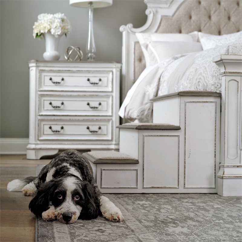 Pemberly Row Slip Proof Pet Steps with Rubberwood Frame - Antique White