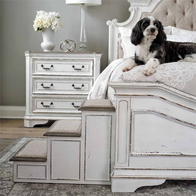 Pemberly Row Slip Proof Pet Steps with Rubberwood Frame - Antique White