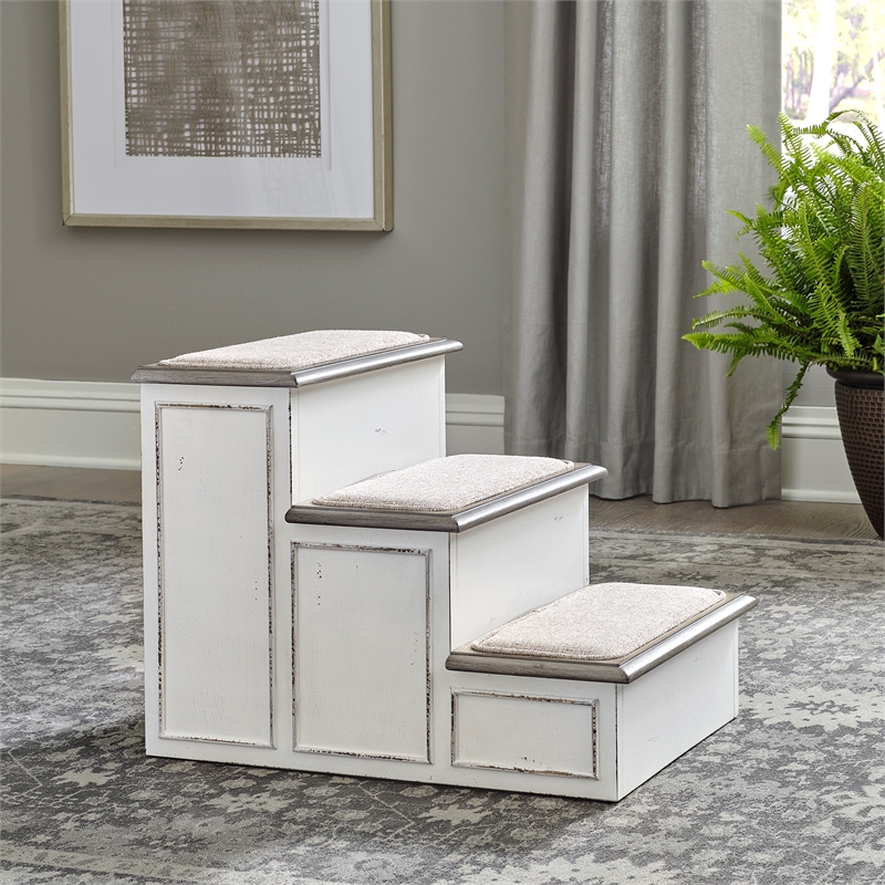 Pemberly Row Slip Proof Pet Steps with Rubberwood Frame - Antique White