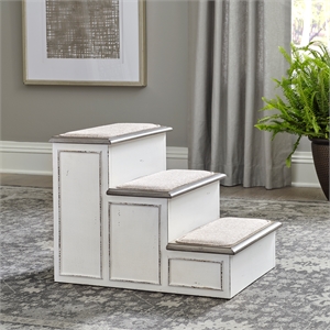 Pemberly Row Slip Proof Pet Steps with Rubberwood Frame - Antique White