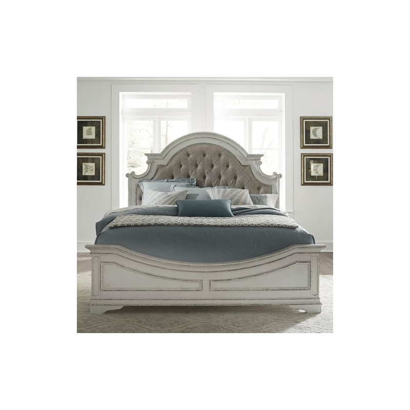 Pemberly Row California King Upholstered Tufted Panel Bed in Brown