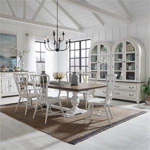 Pemberly Row 7 Piece Trestle Table Dining Room Set with Chairs in White