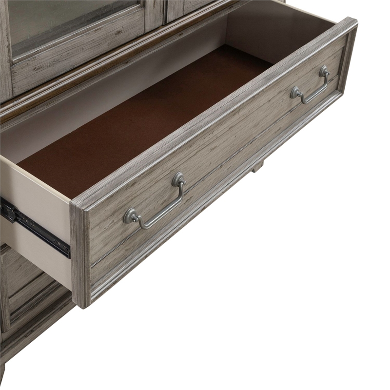 Pemberly Row Bunching Curio Cabinet Set with Glass Doors in Gray