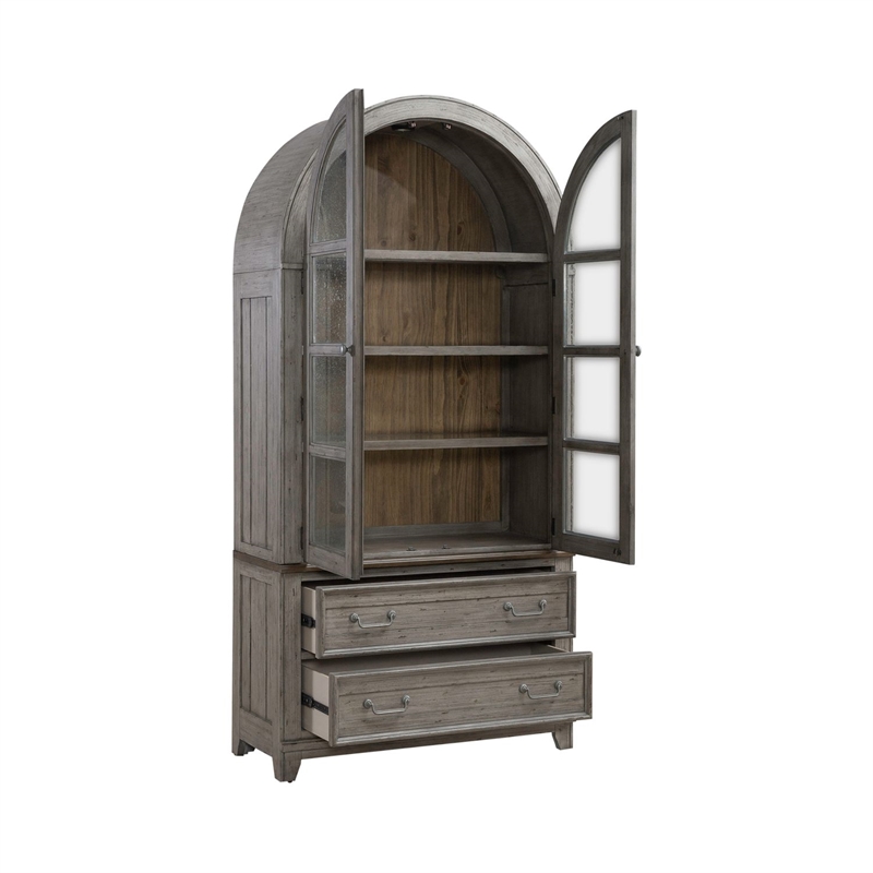 Pemberly Row Bunching Curio Cabinet Set with Glass Doors in Gray
