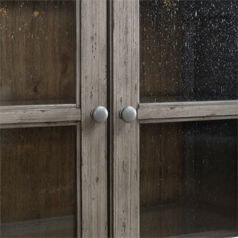 Pemberly Row Bunching Curio Cabinet Set with Glass Doors in Gray