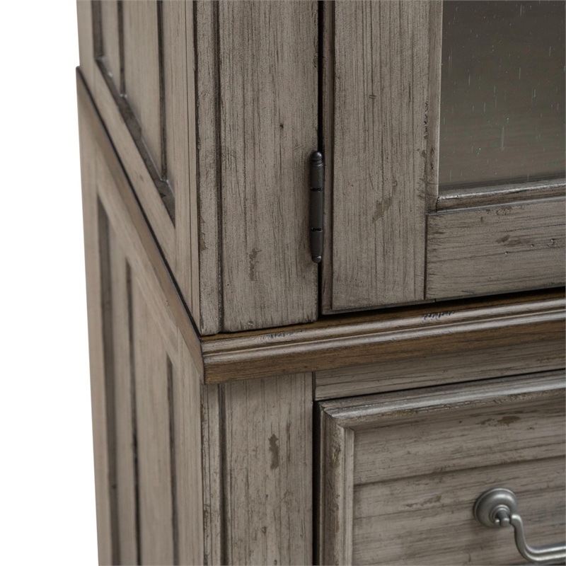 Pemberly Row Bunching Curio Cabinet Set with Glass Doors in Gray