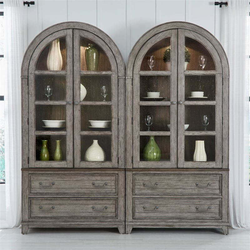 Pemberly Row Bunching Curio Cabinet Set with Glass Doors in Gray