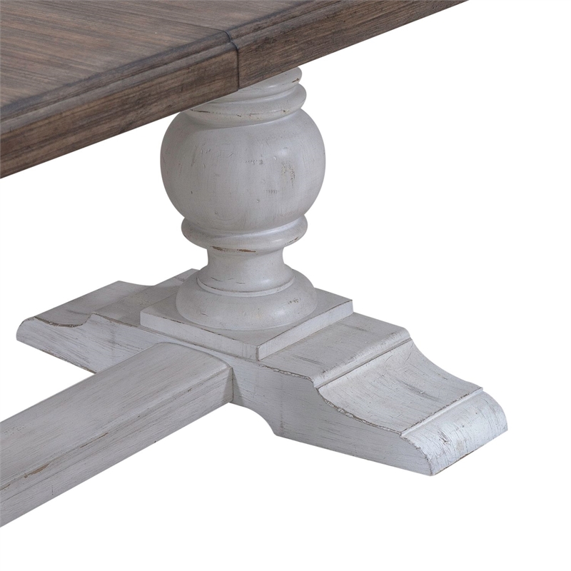 Pemberly Row Trestle Dining Room Table with Self Storing Leaf in White