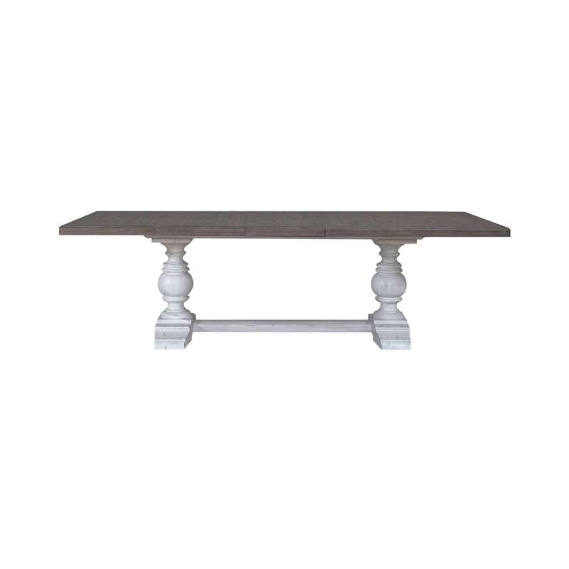 Pemberly Row Trestle Dining Room Table with Self Storing Leaf in White