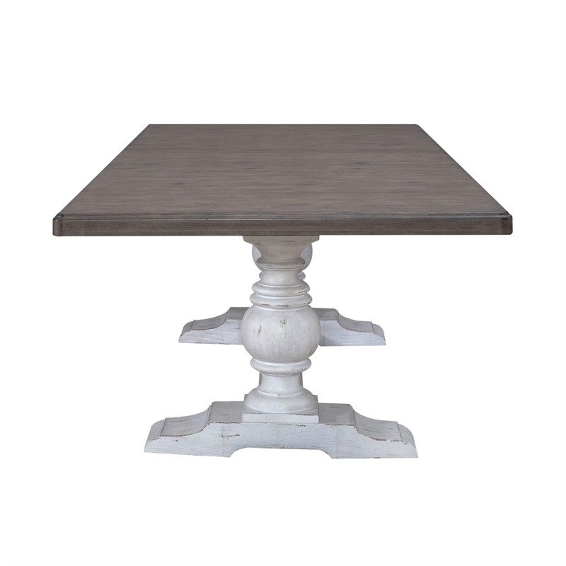 Pemberly Row Trestle Dining Room Table with Self Storing Leaf in White