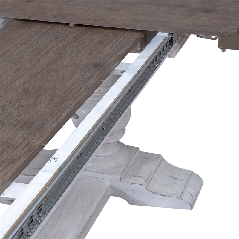 Pemberly Row Trestle Dining Room Table with Self Storing Leaf in White