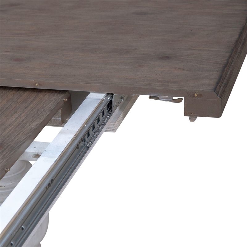 Pemberly Row Trestle Dining Room Table with Self Storing Leaf in White