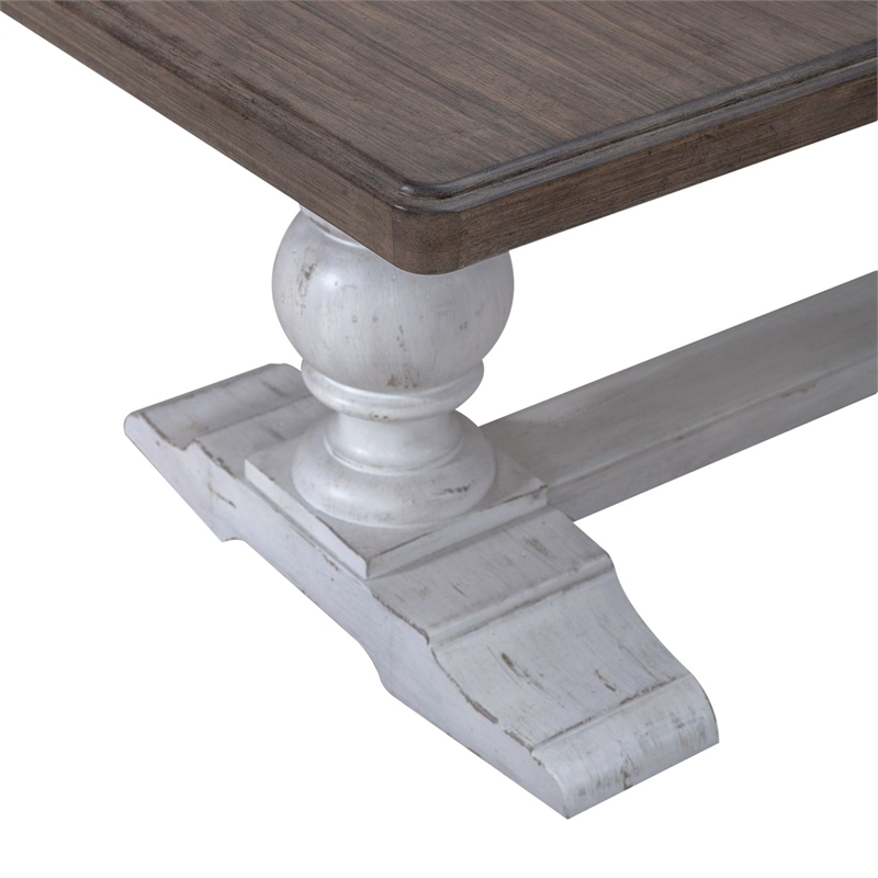 Pemberly Row Trestle Dining Room Table with Self Storing Leaf in White