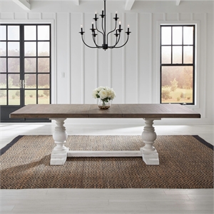 Pemberly Row Trestle Dining Room Table with Self Storing Leaf in White