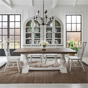 Pemberly Row 5 Piece Trestle Table Dining Room Set with Chairs in White