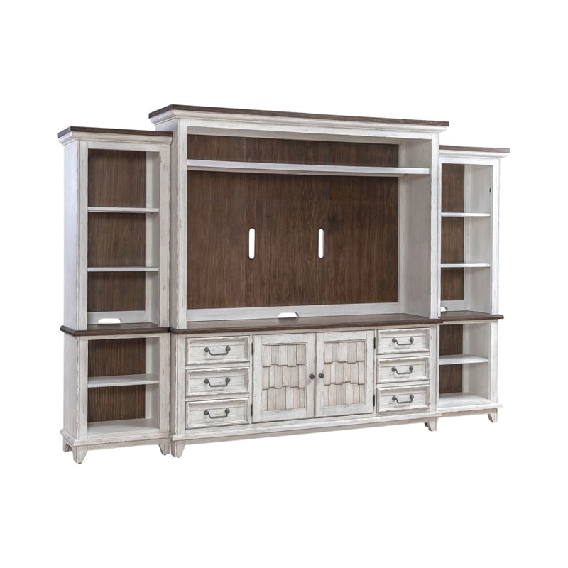 Pemberly Row Entertainment Center with Piers and Shingle Doors in White