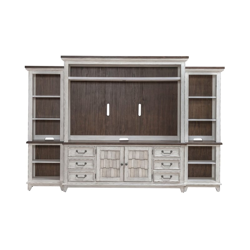 Pemberly Row Entertainment Center with Piers and Shingle Doors in White