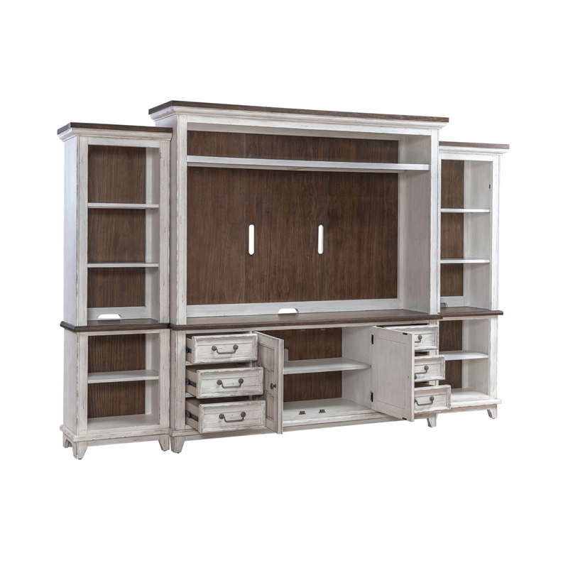 Pemberly Row Entertainment Center with Piers and Shingle Doors in White