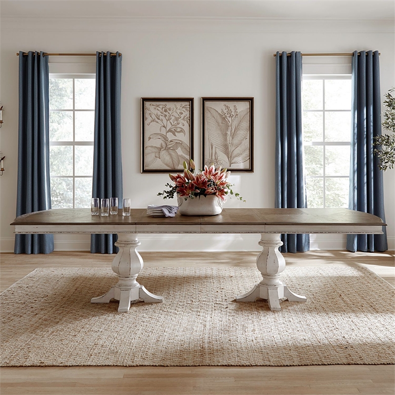 Pemberly Row 5 Piece Double Pedestal Table Set with Chairs in White