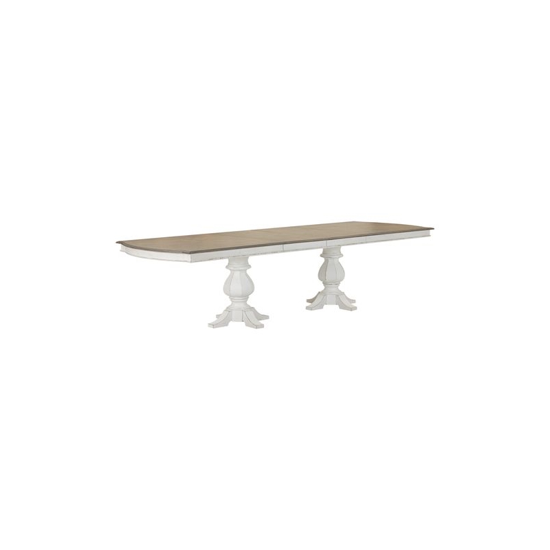 Pemberly Row Double Pedestal Dining Table with 2 Removable Leaves in White
