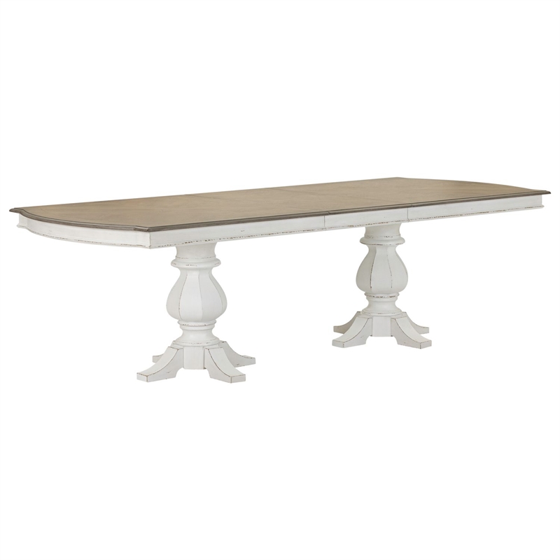 Pemberly Row Double Pedestal Dining Table with 2 Removable Leaves in White