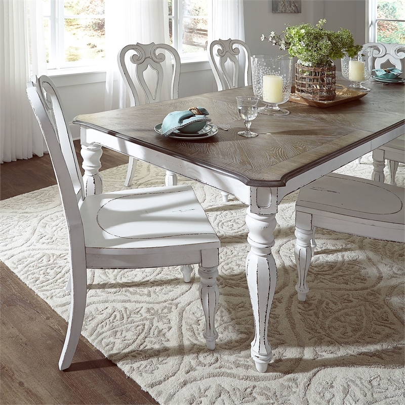 Pemberly Row 7 Piece Leg Table Set with Splat Back Chairs in White