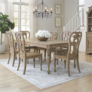 Pemberly Row 7 Piece Rectangular Dining Room Table Set with Chairs in Brown
