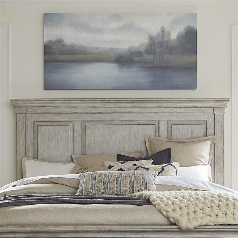 Pemberly Row King Panel Headboard with Crown Molding and Raised Panels in White