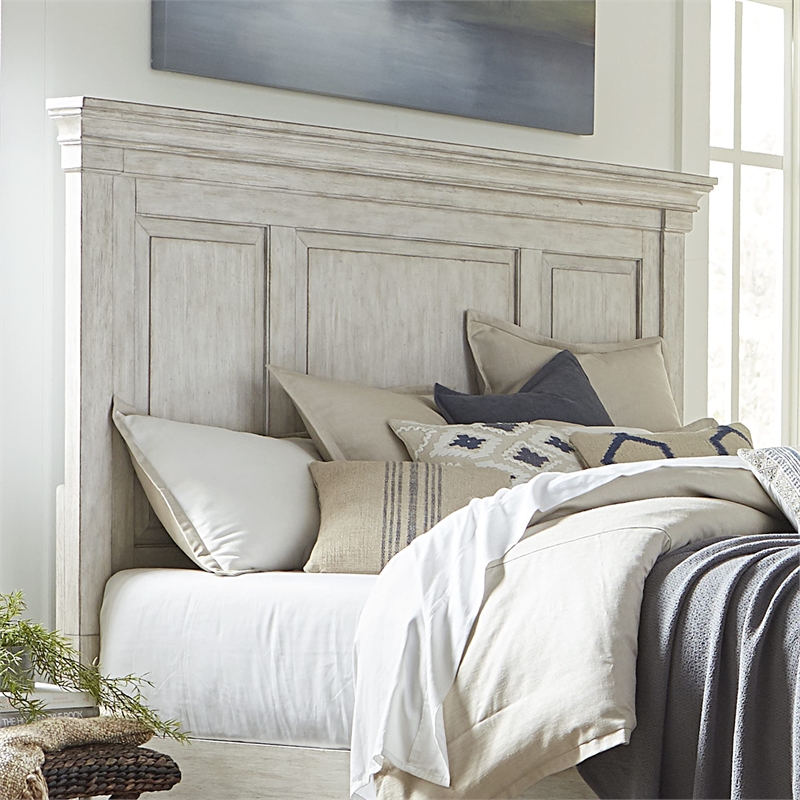 Pemberly Row King Panel Headboard with Crown Molding and Raised Panels in White