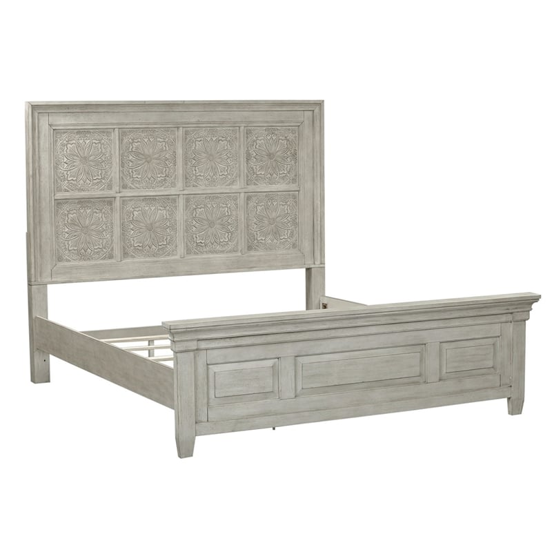 Pemberly Row California King Tile Panel Bed with Crown Molding in White