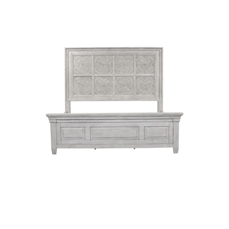 Pemberly Row California King Tile Panel Bed with Crown Molding in White