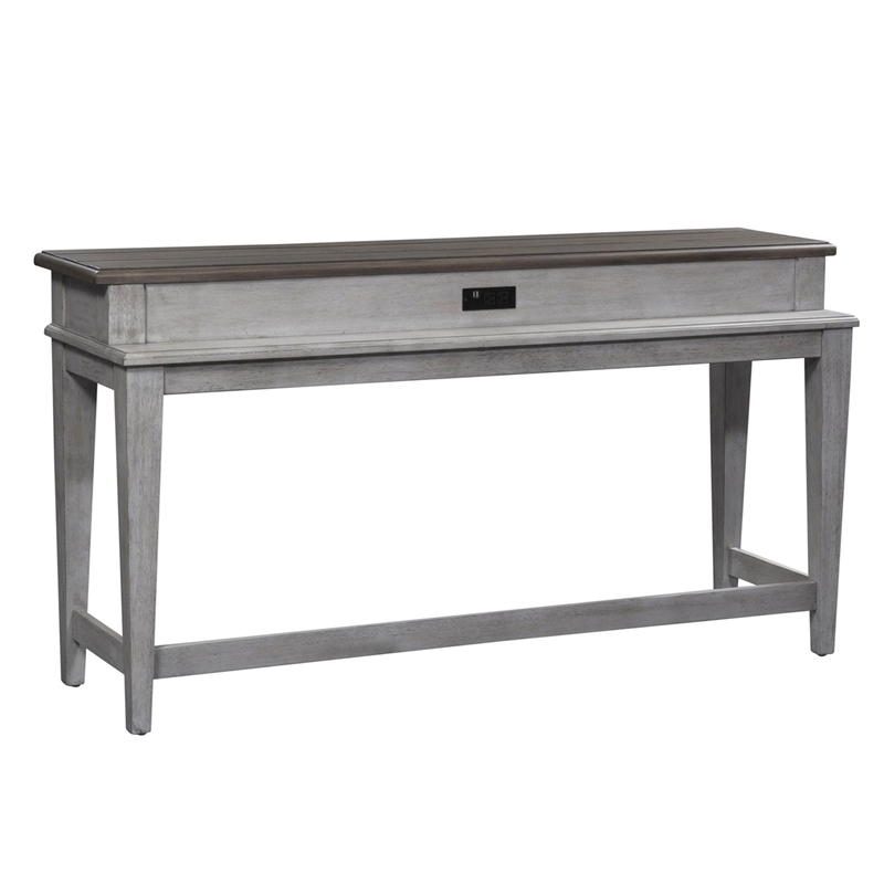 Pemberly Row 4 Piece Console Bar Table and Stool Set with Charging in White