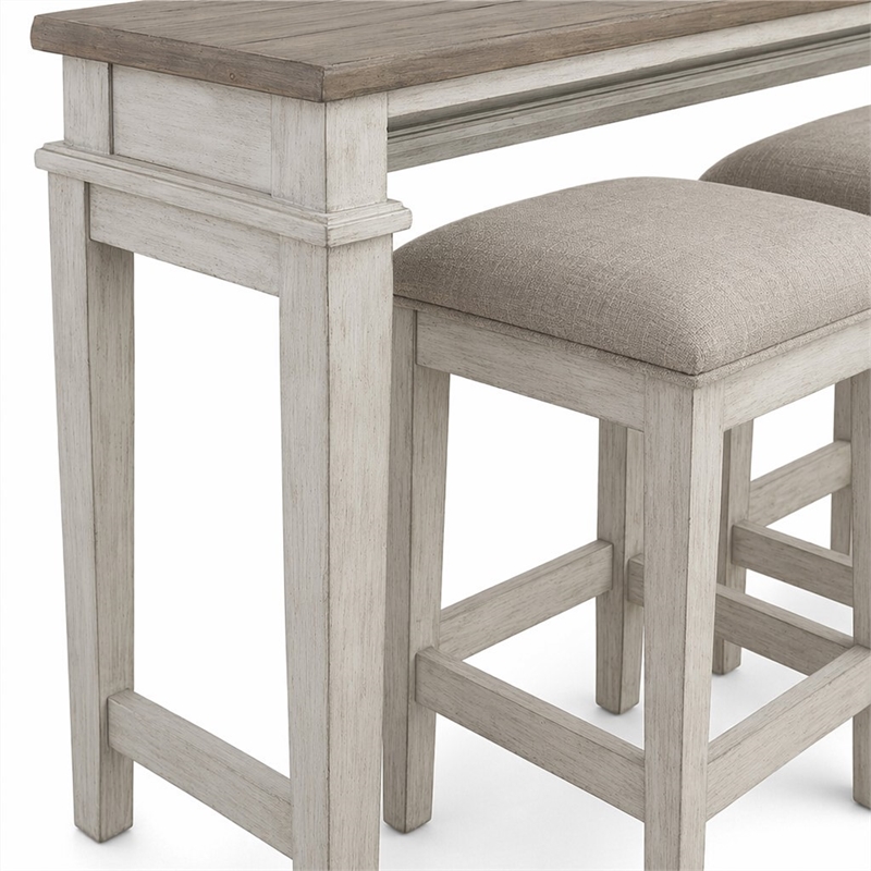 Pemberly Row 4 Piece Console Bar Table and Stool Set with Charging in White