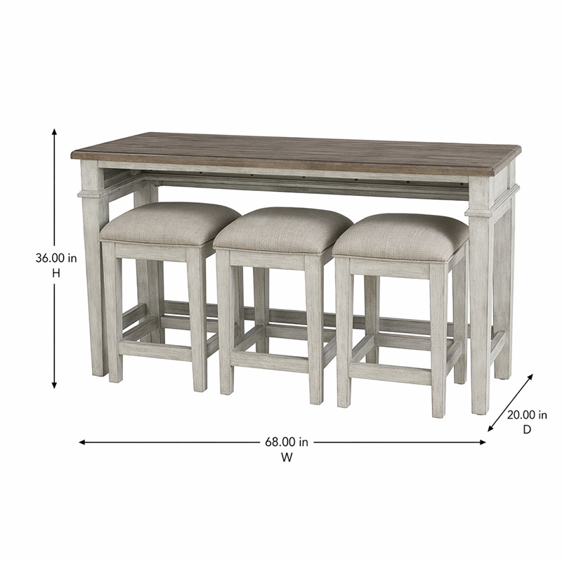 Pemberly Row 4 Piece Console Bar Table and Stool Set with Charging in White