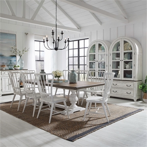 Pemberly Row 9 Piece Trestle Table Dining Room Set with Chairs in White