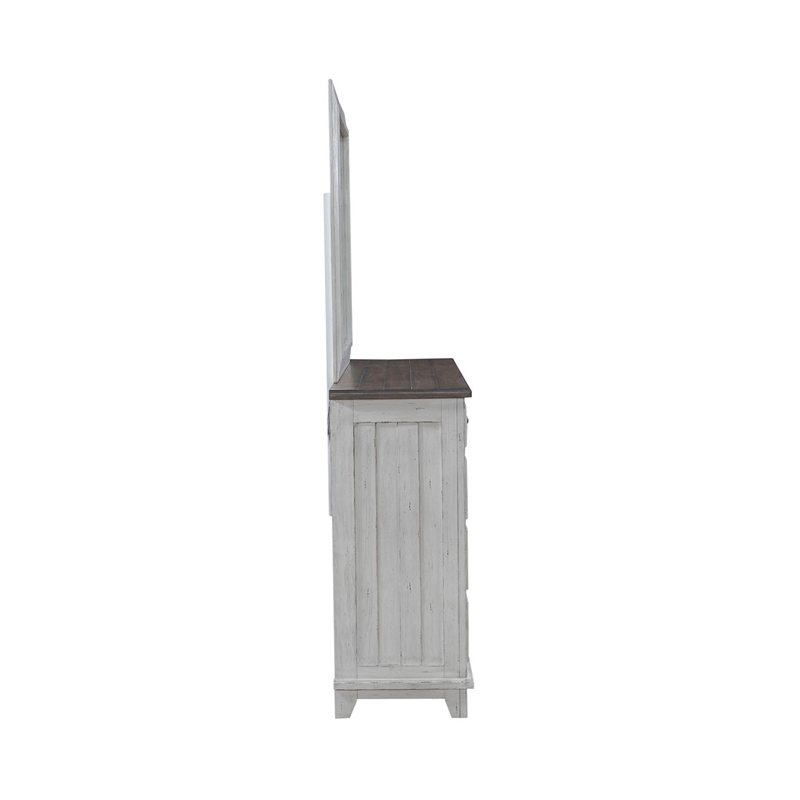 Pemberly Row King Panel Bed with Dresser and Mirror Set in White