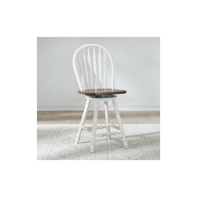 Pemberly Row Windsor Swivel Counter Chair with Arrow Back in White